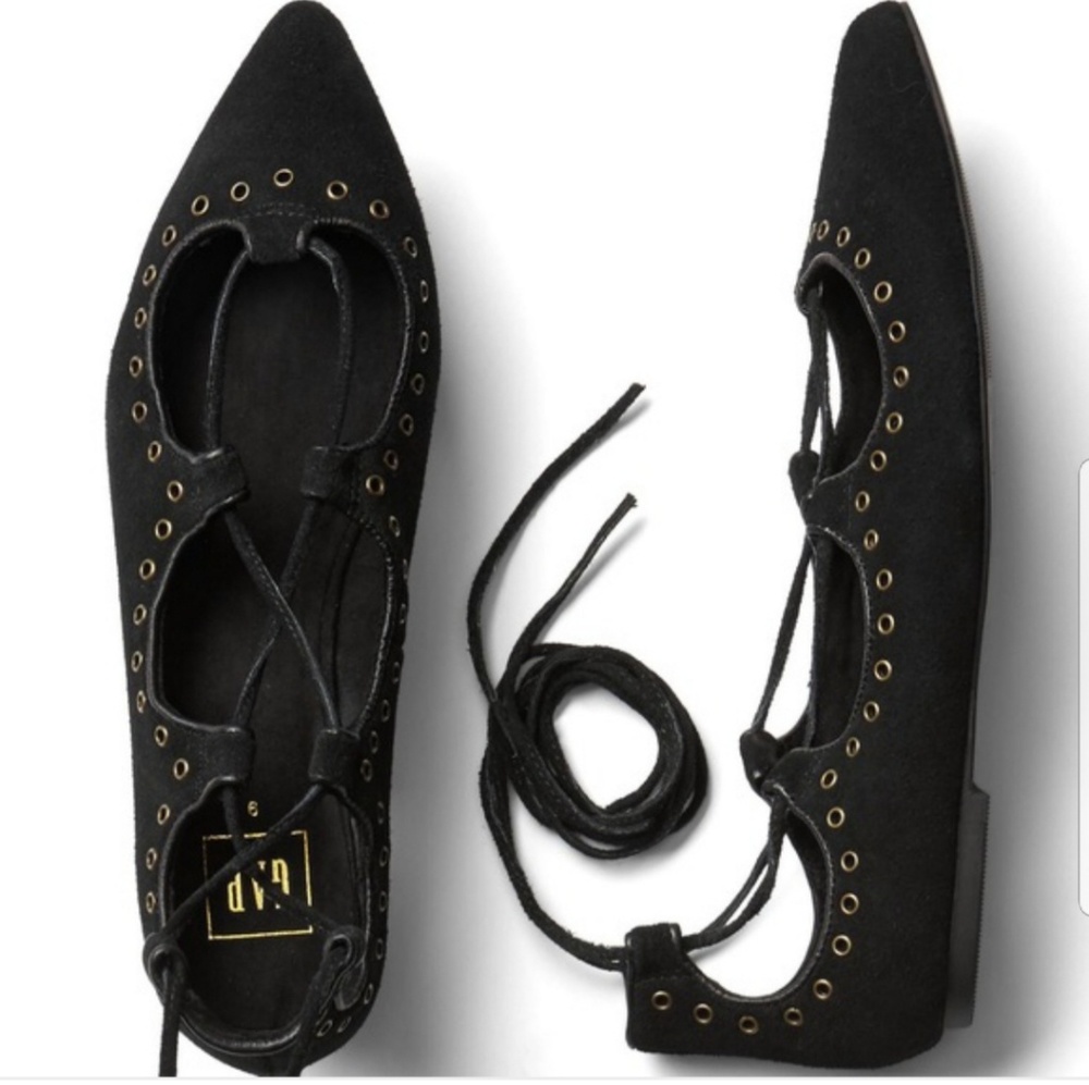 Black lace up gap flats
